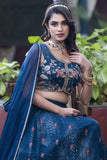 Blue Color Printed Chinon Fabric Readymade Lehenga Choli.