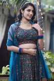 Teal Color Printed Sangeet Wear Readymade Lehenga Choli In Chinon Fabric.