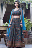 Teal Color Printed Sangeet Wear Readymade Lehenga Choli In Chinon Fabric.