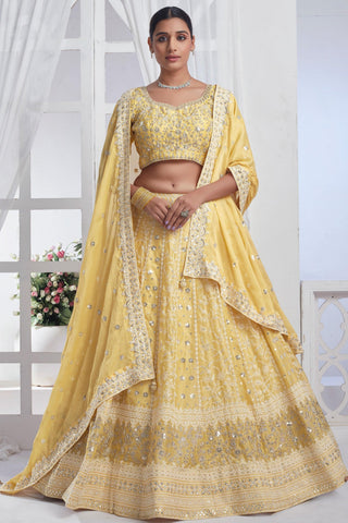 Yellow Color Charismatic Sequins Work Chiffon Fabric Lehenga - women's fashion mart