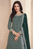 Dark Green Chinon Silk Fabric Readymade Embroidered Sharara Top Lehenga.