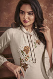 Cotton Fabric Office Wear Beige Color Embroidered Kurti.
