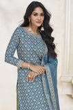 Blue Color Embroidered Readymade Designer Sharara Top Lehenga In Chinon Silk Fabric.