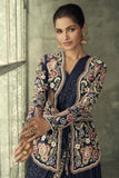 Vartika Singh Blazeing Blue Georgette Ready To Wear Gown With Embroidered Jacket.