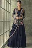 Vartika Singh Blazeing Blue Georgette Ready To Wear Gown With Embroidered Jacket.