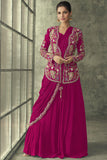 Vartika Singh Blissful Georgette Rani One Minute Readymade Party Wear Gown With Embroidered Jacket.