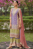 Lavender Color Chinon Fabric Embroidered Readymade Palazzo Suit.