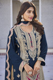 Chinon Fabric Navy Blue Color Elegant Sangeet Wear Readymade Palazzo Suit.