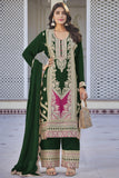 Chinon Fabric Green Color Fantastic Sangeet Wear Readymade Palazzo Suit.