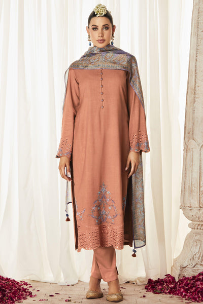 Art Silk Embroidered Function Style Peach Color Long Straight Cut Salwar Kameez.