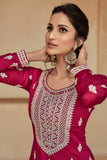 Diksha Singh Trendy Pink Color Readymade Art Silk Palazzo Suit.