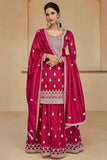 Diksha Singh Trendy Pink Color Readymade Art Silk Palazzo Suit.
