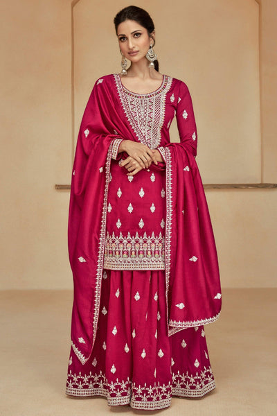 Diksha Singh Trendy Pink Color Readymade Art Silk Palazzo Suit.