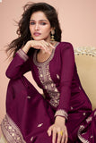 Vartika Singh Wine Color Silk Fabric Alluring Embroidered Salwar Suit.