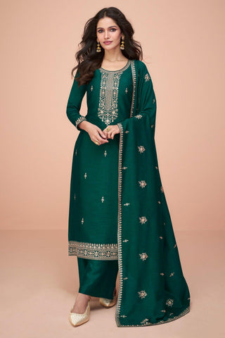 Vartika Singh Silk Fabric Dark Green Color Embroidered Elegant Salwar Suit.