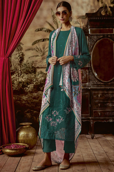 Art Silk Parsi Embroidered Function Wear Beautifull Teal Color Long Straight Cut Salwar Kameez.