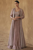 Diksha J Singh Light Peach Color Chinon Fabric Readymade Indo Western Lehenga Choli With Long Shrug.