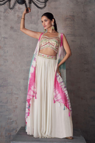 Phenomenal White Indo Western Palazzo With Shrug.