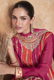 Embroidered Pink Color Function Wear Designer Readymade Sharara Style Salwar Suit In Chinon Fabric.