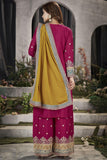 Cyan Color Embroidered Readymade Punjabi Style Palazzo Suit In Chinon Fabric.