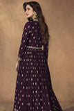 Wine Color Embroidered Readymade Long Sharara Top Lehenga In Georgette Fabric.