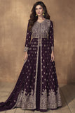 Wine Color Embroidered Readymade Long Sharara Top Lehenga In Georgette Fabric.
