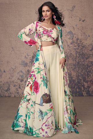 Vartika Singh White Color Crepe Silk Beautiful Readymade Palazzo Suit With Koti - women's fashion mart