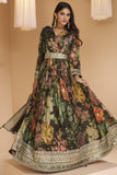 Georgette Fabric Multi Color Printed Readymade Long Anarkali Style Gown With Dupatta.