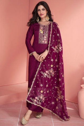 Vartika Singh Wine Color Art Silk Fabric Ravishing Function Wear Palazzo Suit.
