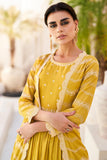 Chinon Silk Fabric Reception Wear Embroidered Readymade Long Anarkali Style Gown In Yellow Color.