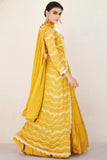 Chinon Silk Fabric Reception Wear Embroidered Readymade Long Anarkali Style Gown In Yellow Color.