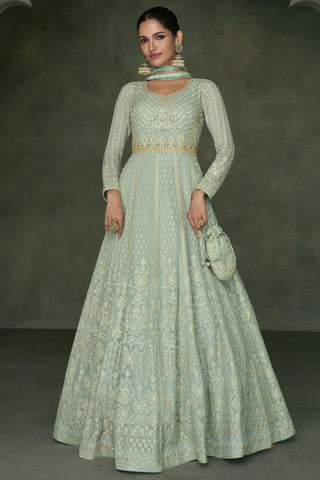 Georgette Fabric Embroidered Readymade Long Anarkali Style Gown With Dupatta.