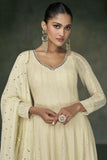 Beige Color Embroidered Readymade Long Anarkali Style Gown With Dupatta.