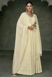 Beige Color Embroidered Readymade Long Anarkali Style Gown With Dupatta.