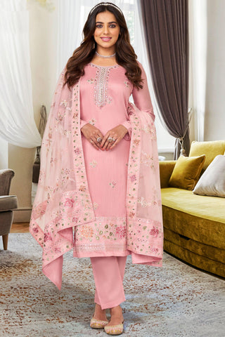 Ginni Kapoor Festive Wear Pink Color Viscose Silk Alluring Salwar Suit.