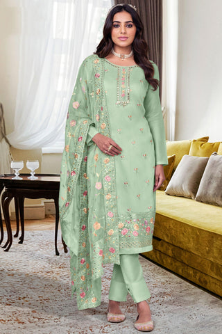 Ginni Kapoor Sea Green Color Vintage Viscose Silk Festive Wear Salwar Suit.