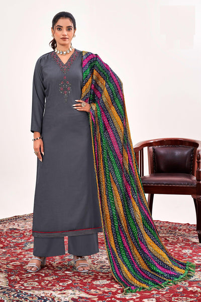 Rayon Fabric Casual Beatific Salwar Suit In Grey Color.
