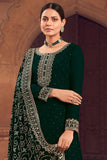 Dark Green Color Festive Wear Embroidered Palazzo Salwar Suit In Georgette Fabric.