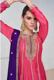 Eugeniya Belousova Function Special Pink Color Chinon Fabric Readymade Palazzo Suit.