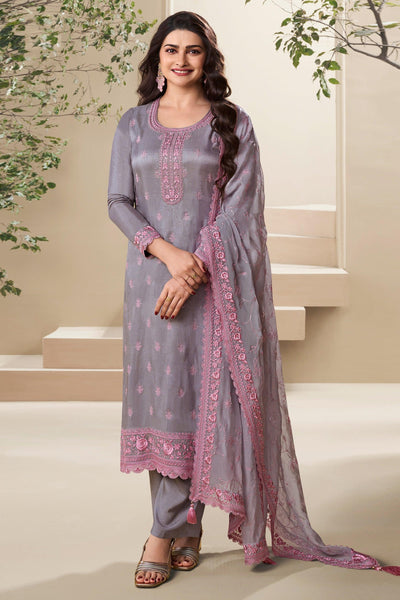 Prachi Desai Excellent Art Silk Fabric Lavender Color Embroidered Salwar Suit - women's fashion mart