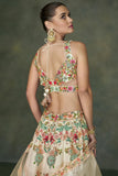 Beige Color Silk Fabric Embroidered Readymade 3 Piece Lehenga Choli.