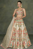 Beige Color Silk Fabric Embroidered Readymade 3 Piece Lehenga Choli.