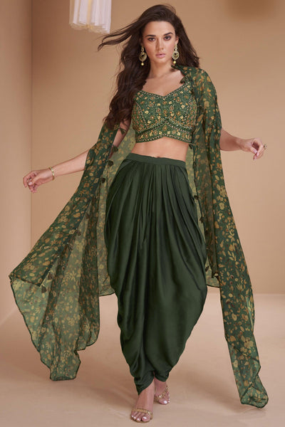 Albescent Green Color Readymade Indo Western Dhoti Suit With Shrug.