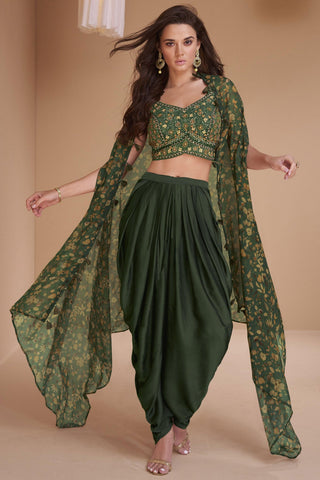 Albescent Green Color Readymade Indo Western Dhoti Suit With Shrug.