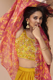 Persian Mustard Color Satin Silk Fabric Readymade Indo Western Dhoti Suit With Shrug.