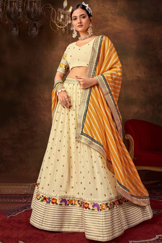 Off White Color Embroidered Lehenga Choli In Georgette Fabric.