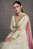 Beige Color Embroidered Readymade Long Anarkali Salwar Suit In Georgette Fabric.