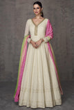 Beige Color Embroidered Readymade Long Anarkali Salwar Suit In Georgette Fabric.