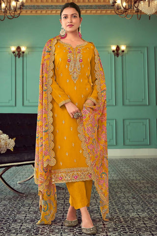Engaging Mustard Color Georgette Fabric Festive Wear Salwar Suit - women's fashion mart
