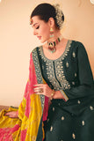 Green Color Glittering Chinon Fabric Embroidered Salwar Suit.